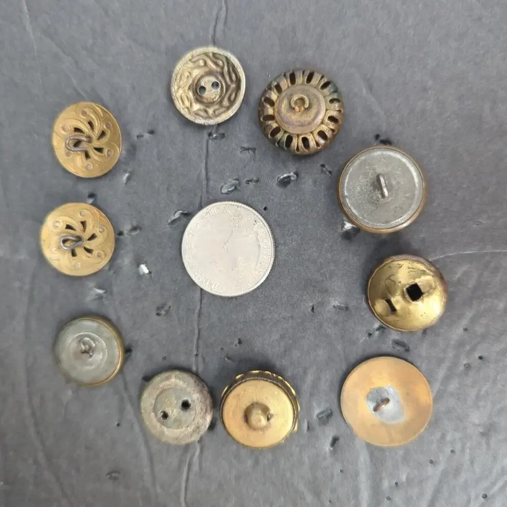 LOT K of 10 Antique Vintage Victorian Brass Mixed Materials Buttons ESTATE FIND